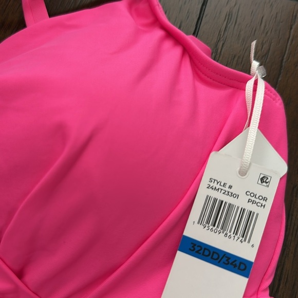 77. Anne Cole Women's Ruched Underwire Tankini Top - Pink Punch - Picture 2 of 2